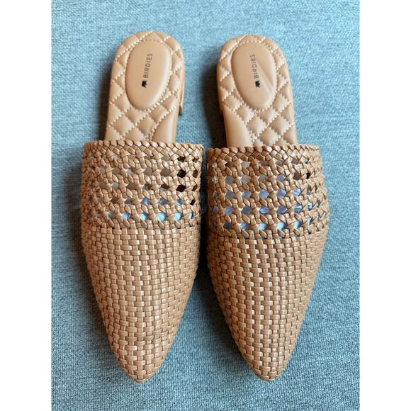 Birdies Dove Woven Toffee Brown Vegan Faux Leather Pointed Toe Slide Mules 10.5 - Picture 1 of 10